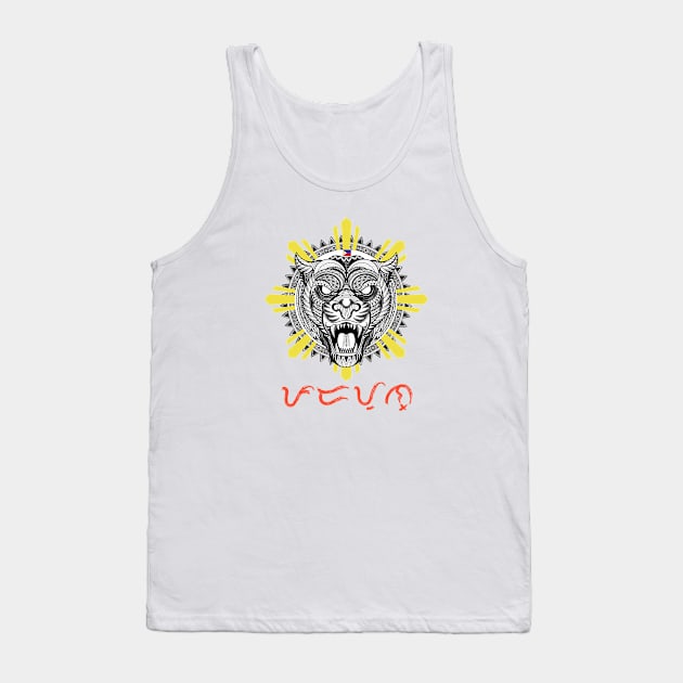 Tribal line Art Tiger / Philippine Flag Sun / Baybayin word Padayon (to continue) Tank Top by Pirma Pinas